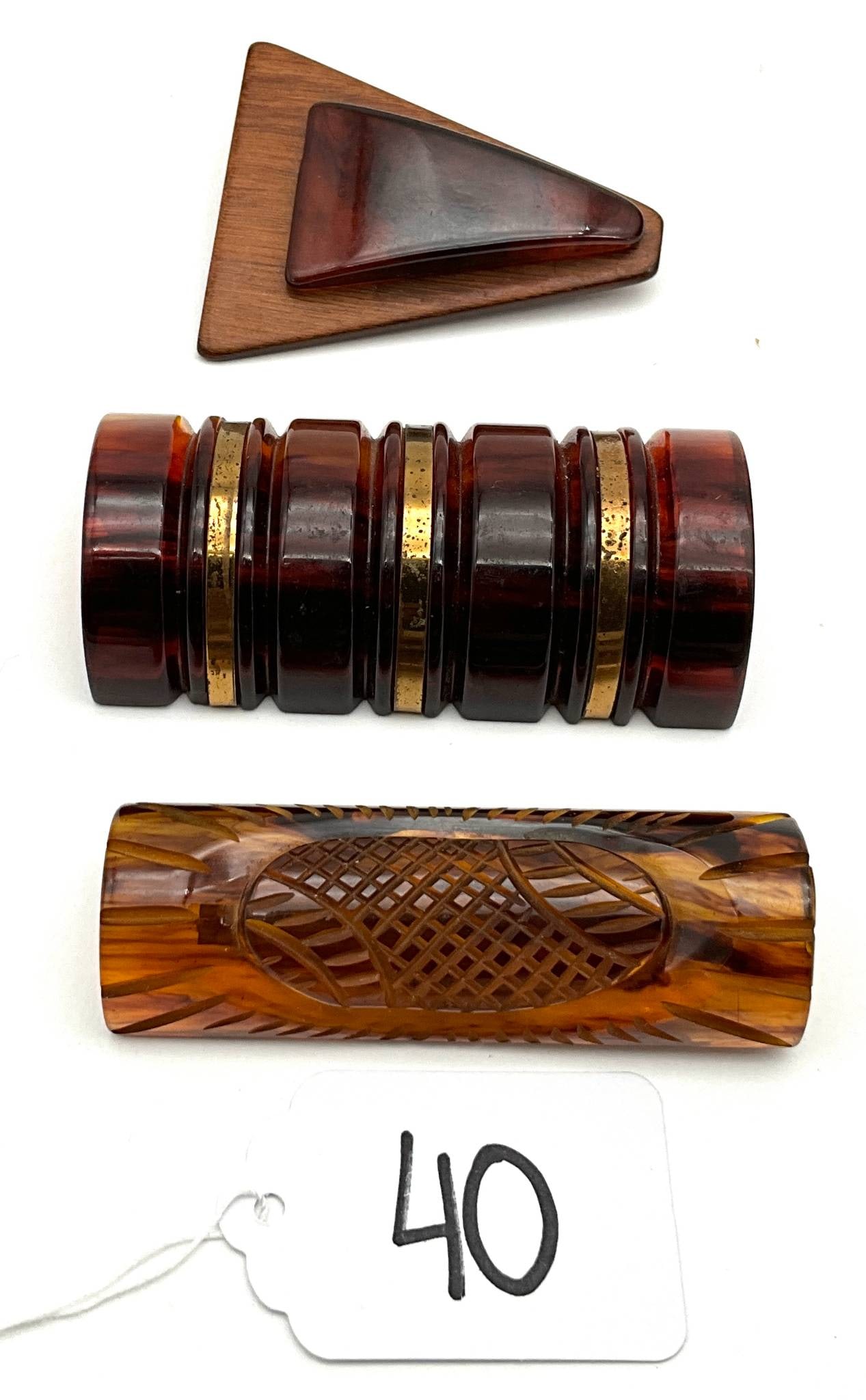 Three Bakelite and Wood Brooches, 2.5″ to 3″ (1 of 7)