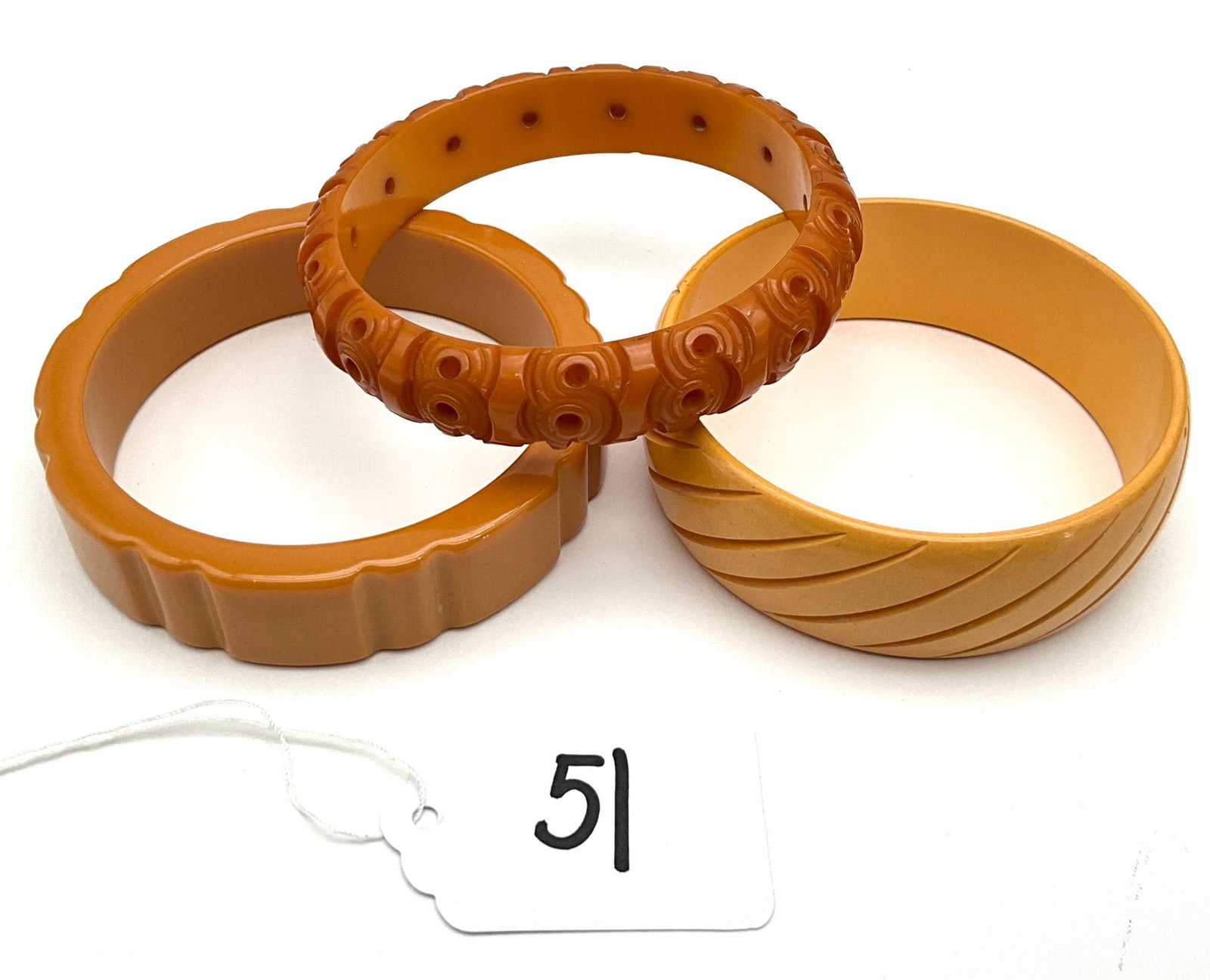 Three Carved Bakelite Bangles with Unique Patterns (1 of 3)