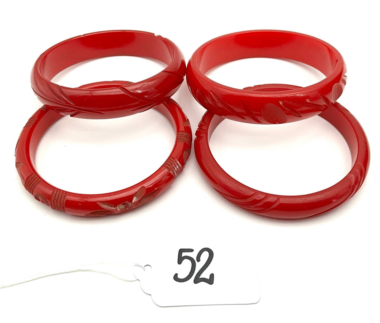 Four Carved Red Bakelite Bangle Bracelets (1 of 3)