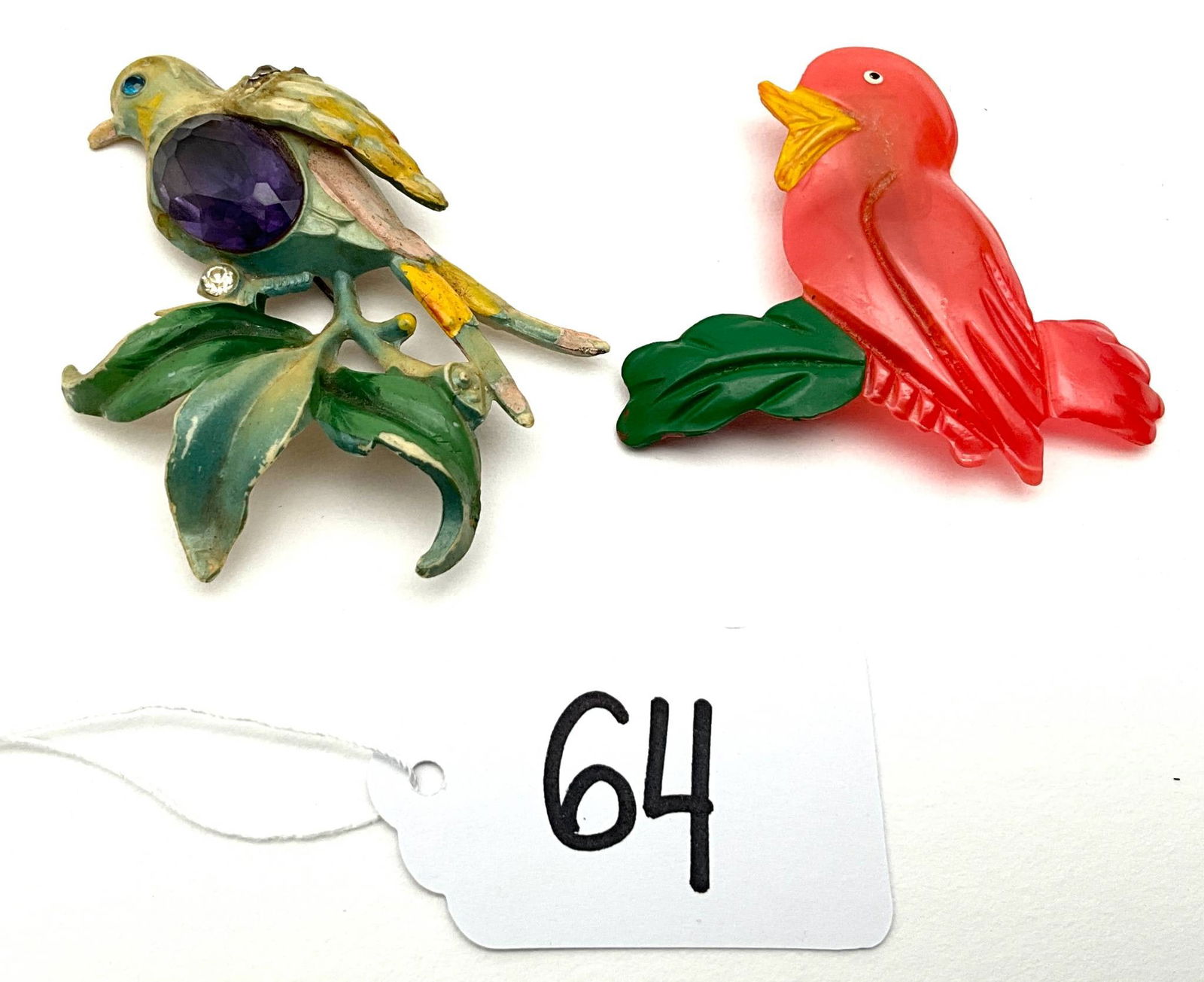 Two Bird-Themed Pins, Painted and Plastic Designs (1 of 3)
