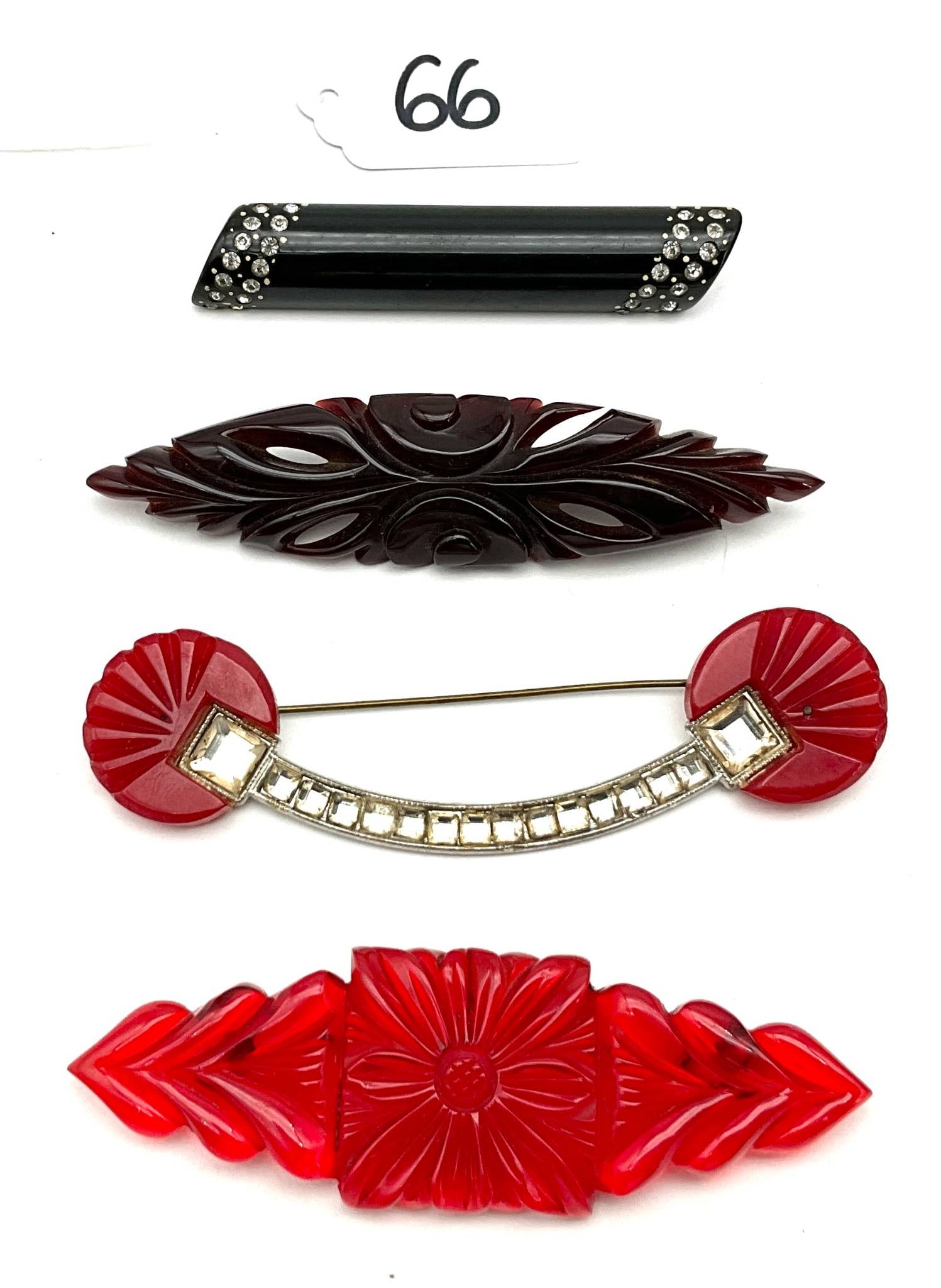 Four Vintage Bakelite Brooches, 3″ to 4″ Length (1 of 6)