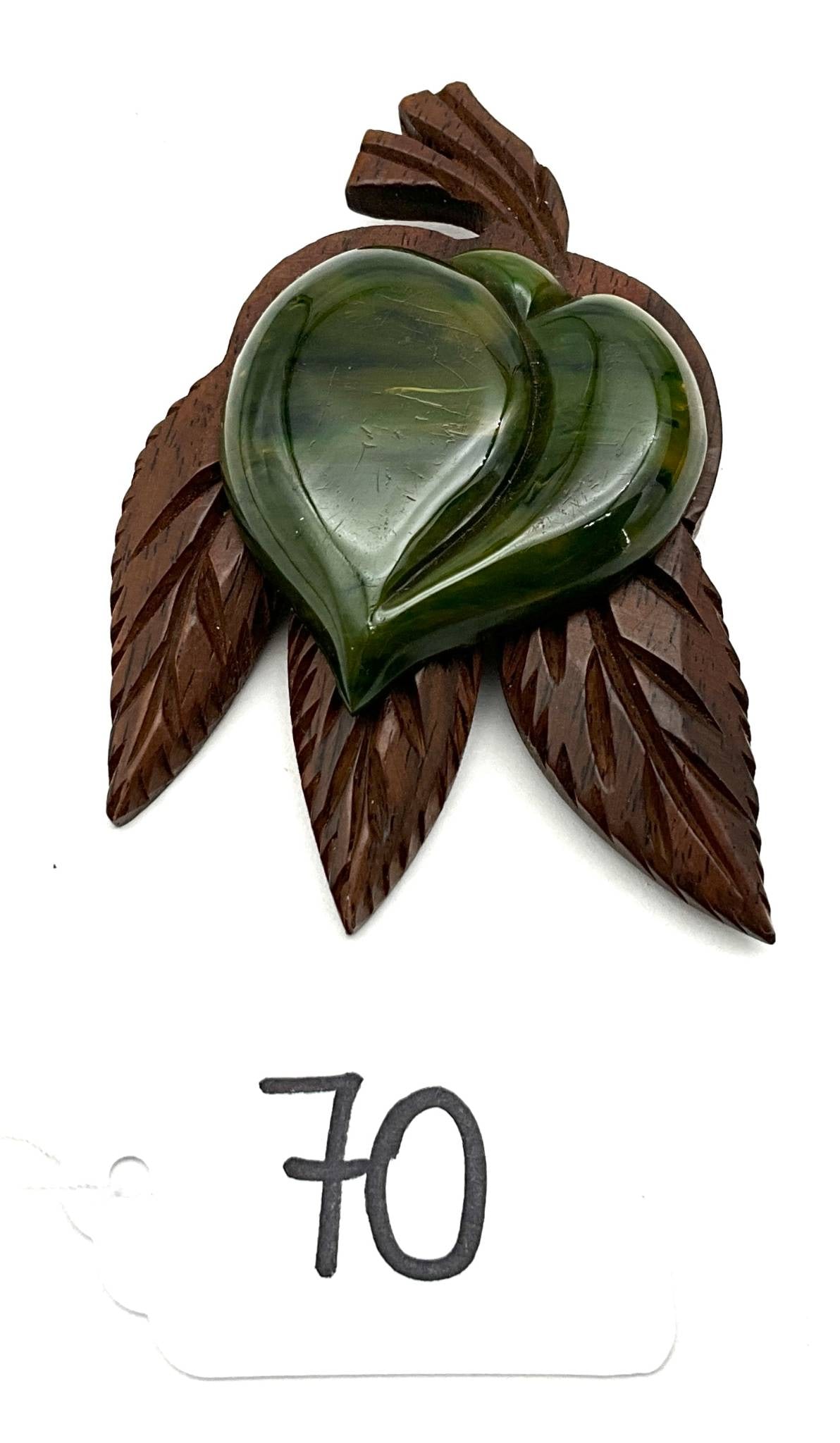 Bakelite and Wood Leaf Motif Brooch, 2″ x 3″ (1 of 3)