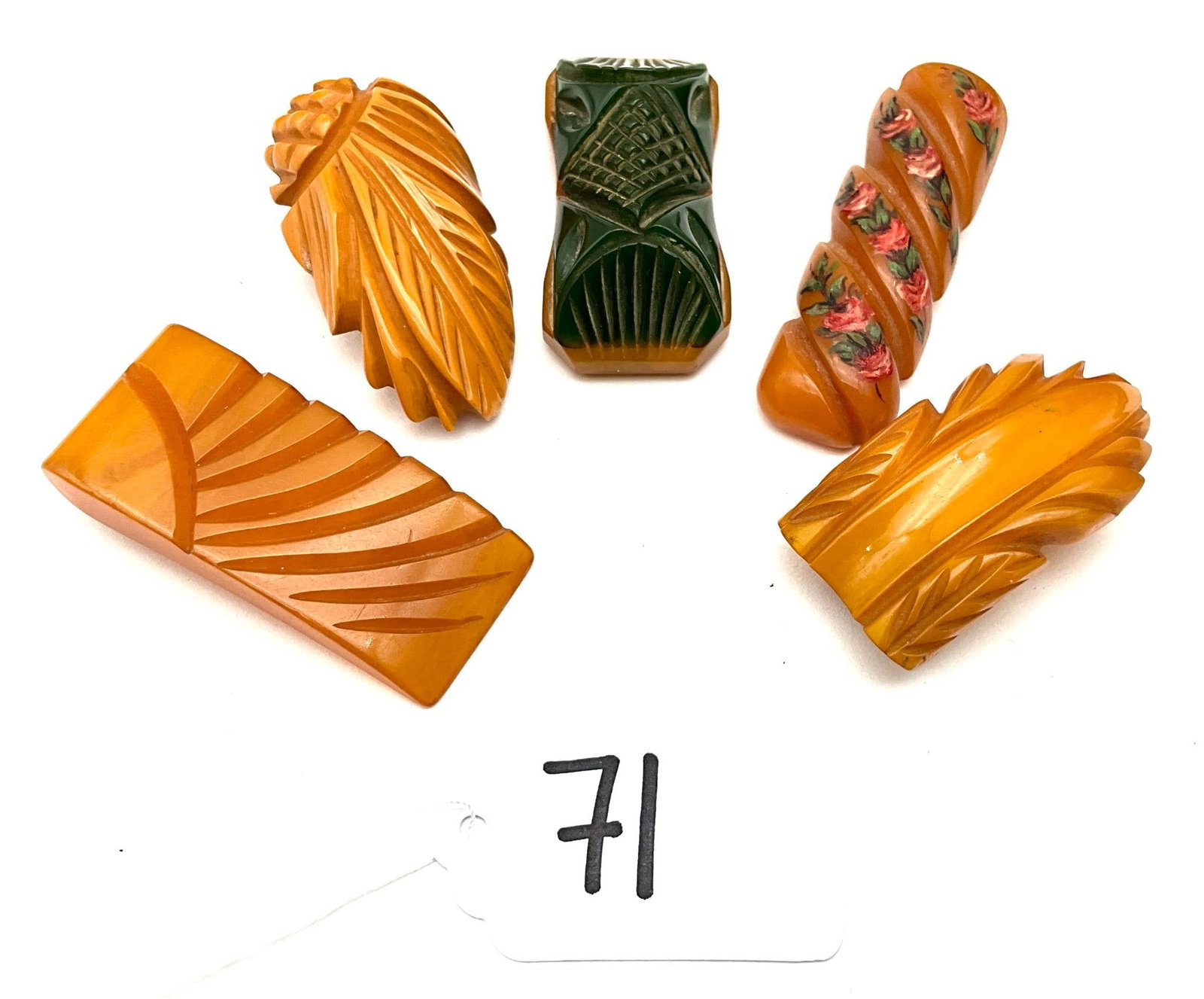 Vintage Bakelite Dress Clips, Assorted Designs, Measures 2″ (1 of 3)