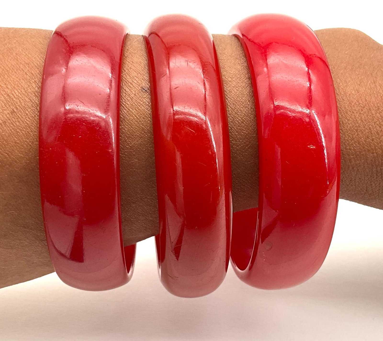 Vintage Red Bakelite Bangle Bracelets, Set of Three (1 of 2)