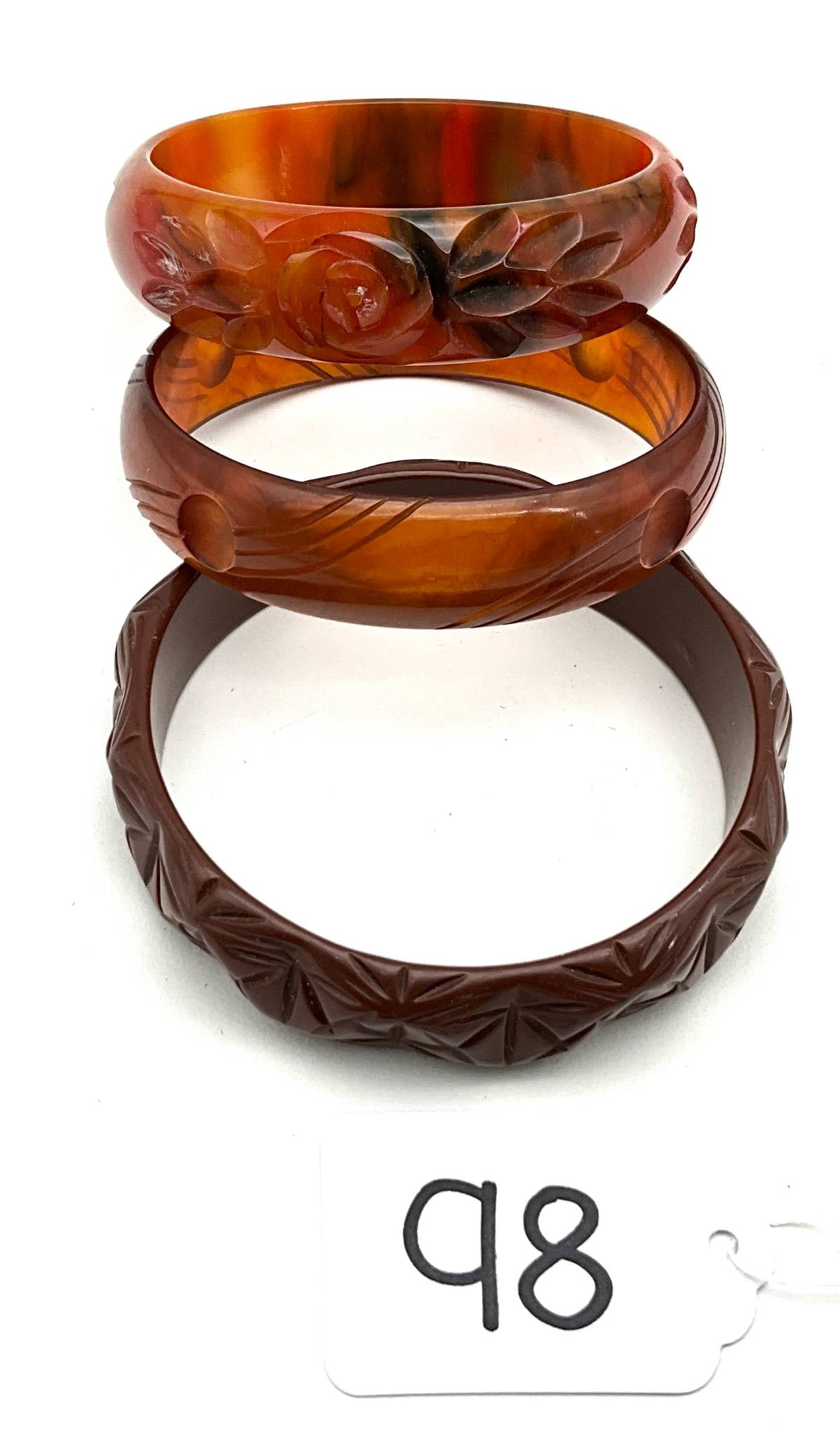 Three Vintage Carved Bakelite Bangles, 0.75 Inch Wide (1 of 3)