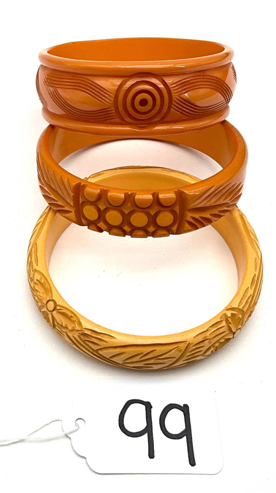 Three Carved Bakelite Bracelets in Varied Patterns (1 of 3)