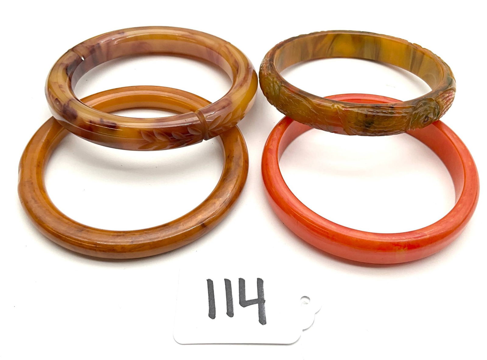 Four Vintage Bakelite Bracelets with Floral and Solid Designs (1 of 2)