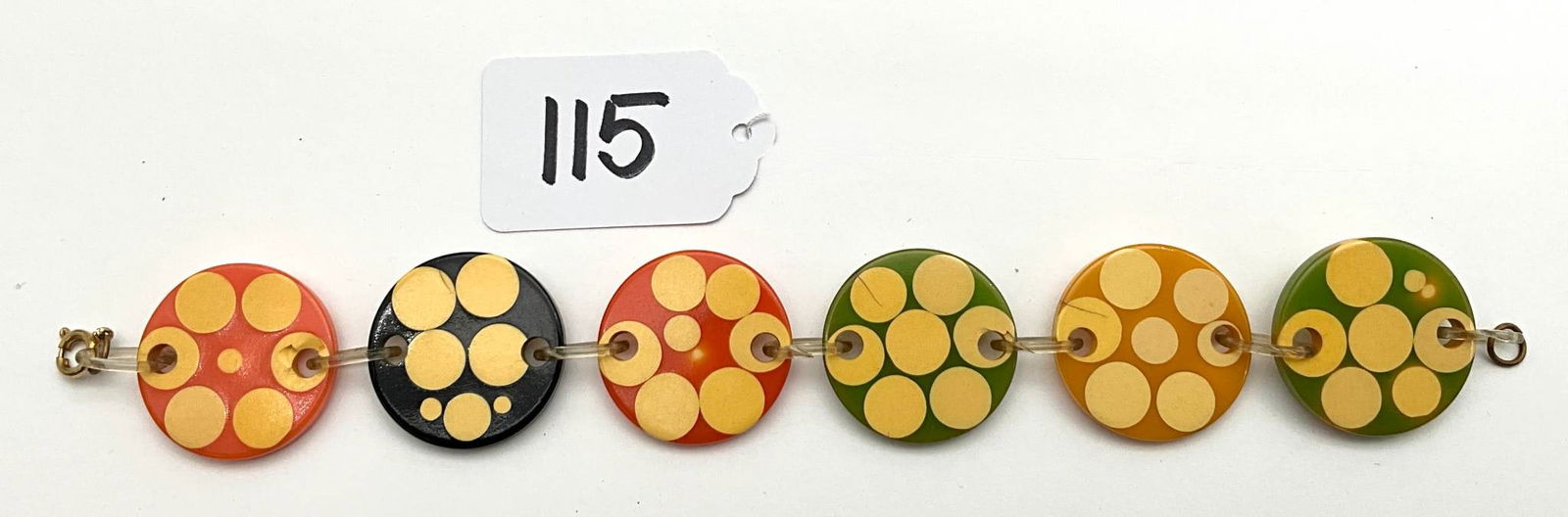Vintage 8-Inch Bakelite Bracelet with Multicolored Circular Design (1 of 3)