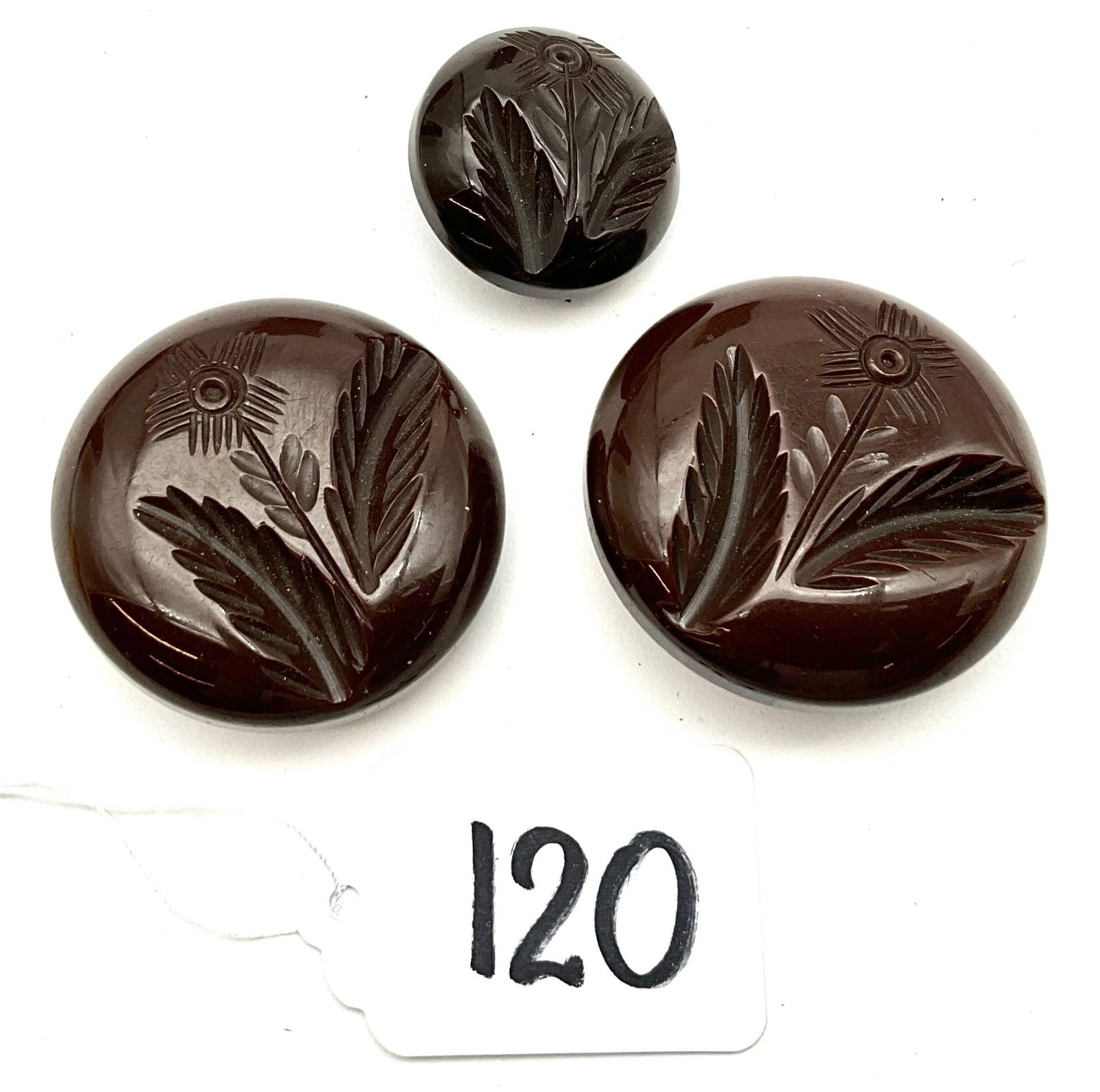 Vintage Bakelite Buttons with Floral Motif, 1 and 1.75 Inch Diameter (1 of 3)