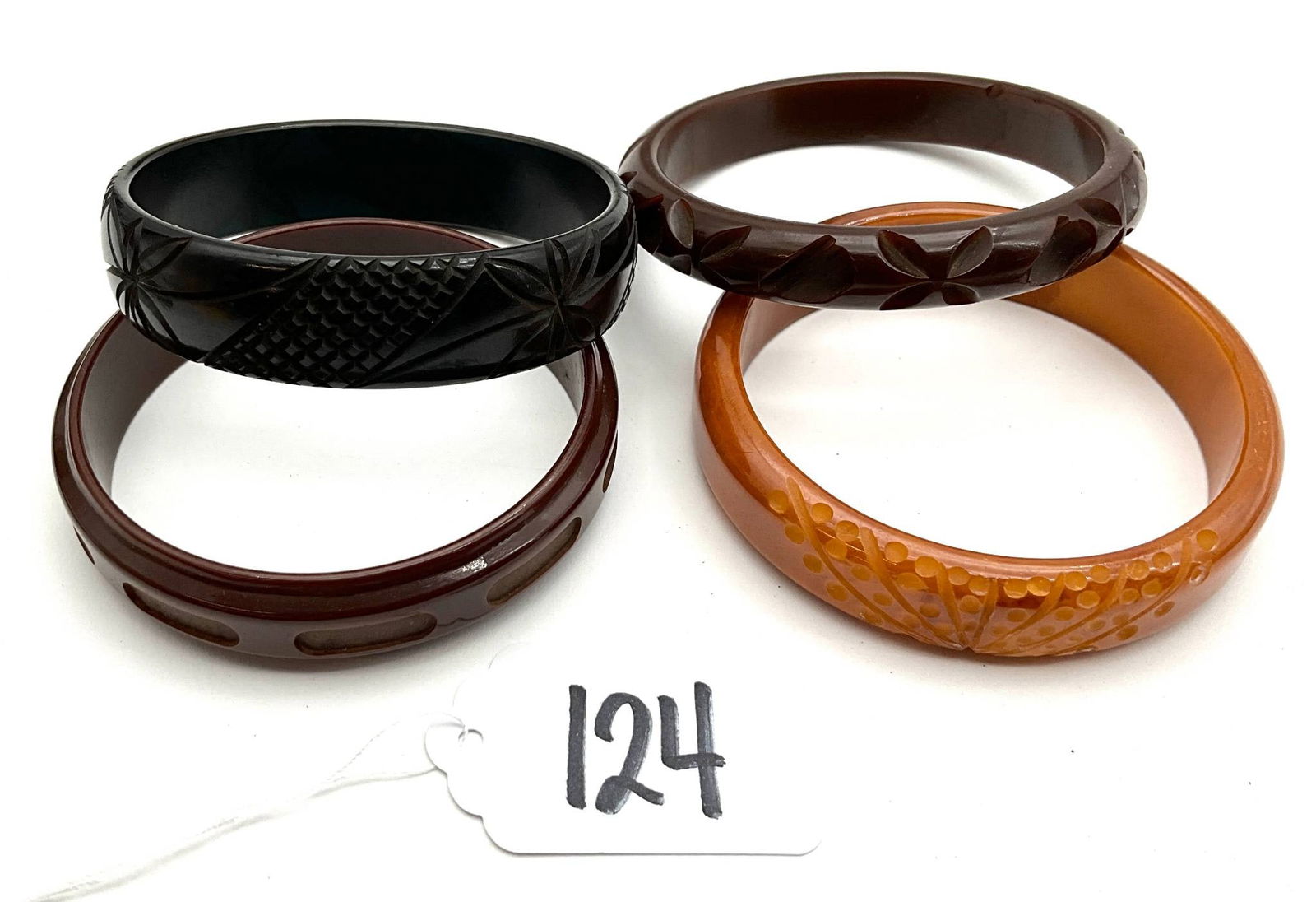 4-Piece Carved Bakelite Bracelets with 2.5-Inch Diameter (1 of 5)