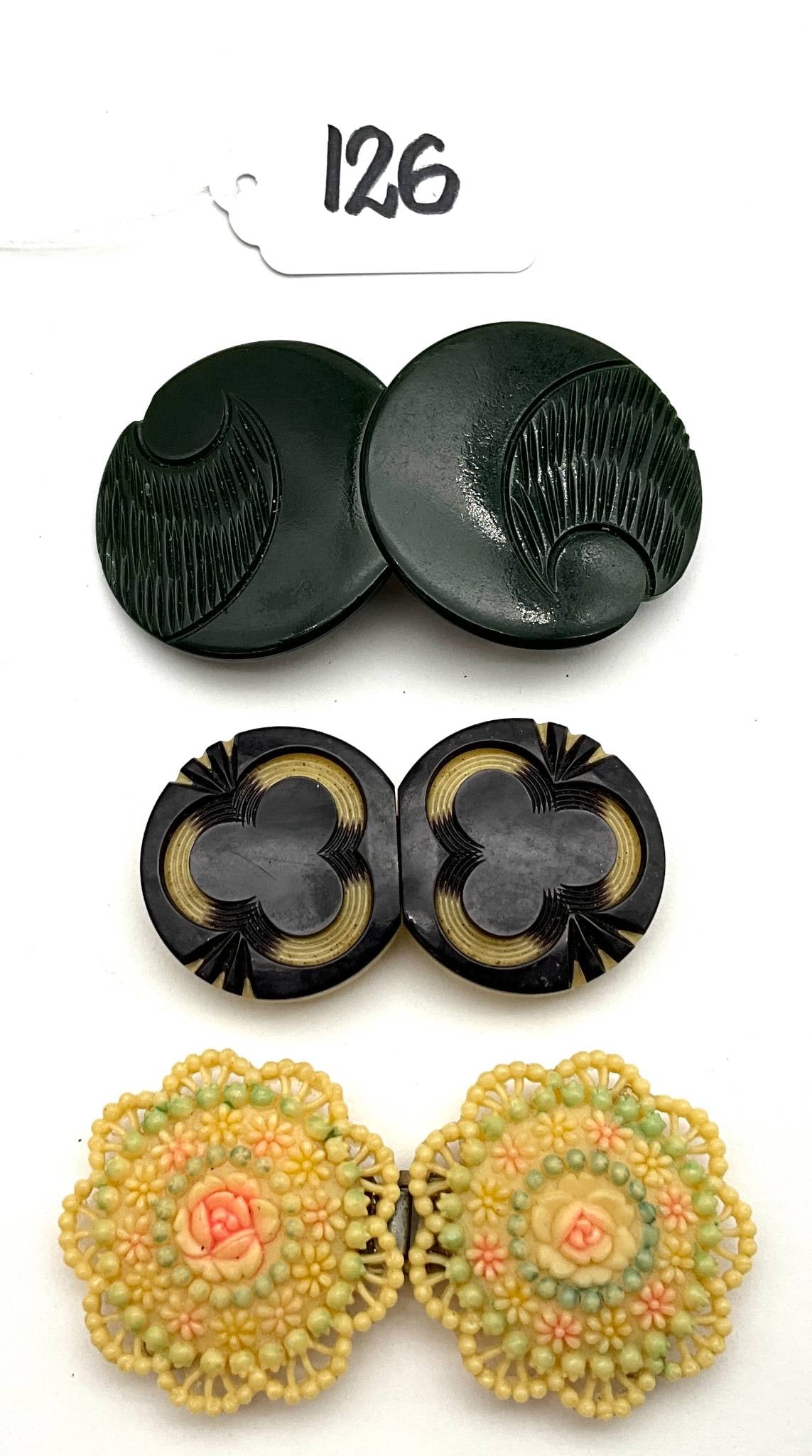 Three Vintage Bakelite Belt Buckles with Decorative Designs (1 of 3)