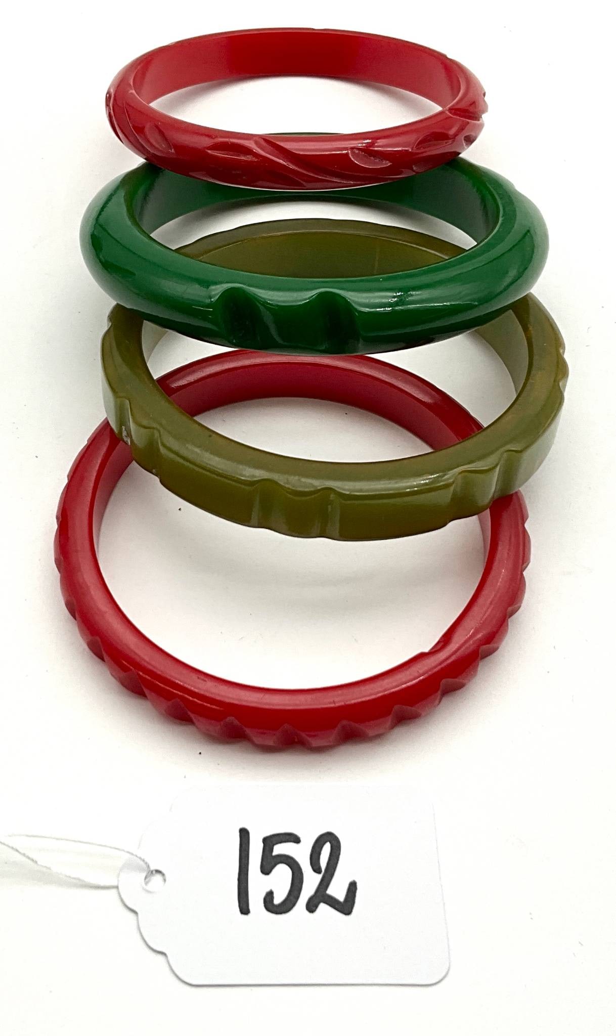 Four Vintage Bakelite Bangles with Carved Detailing (1 of 2)