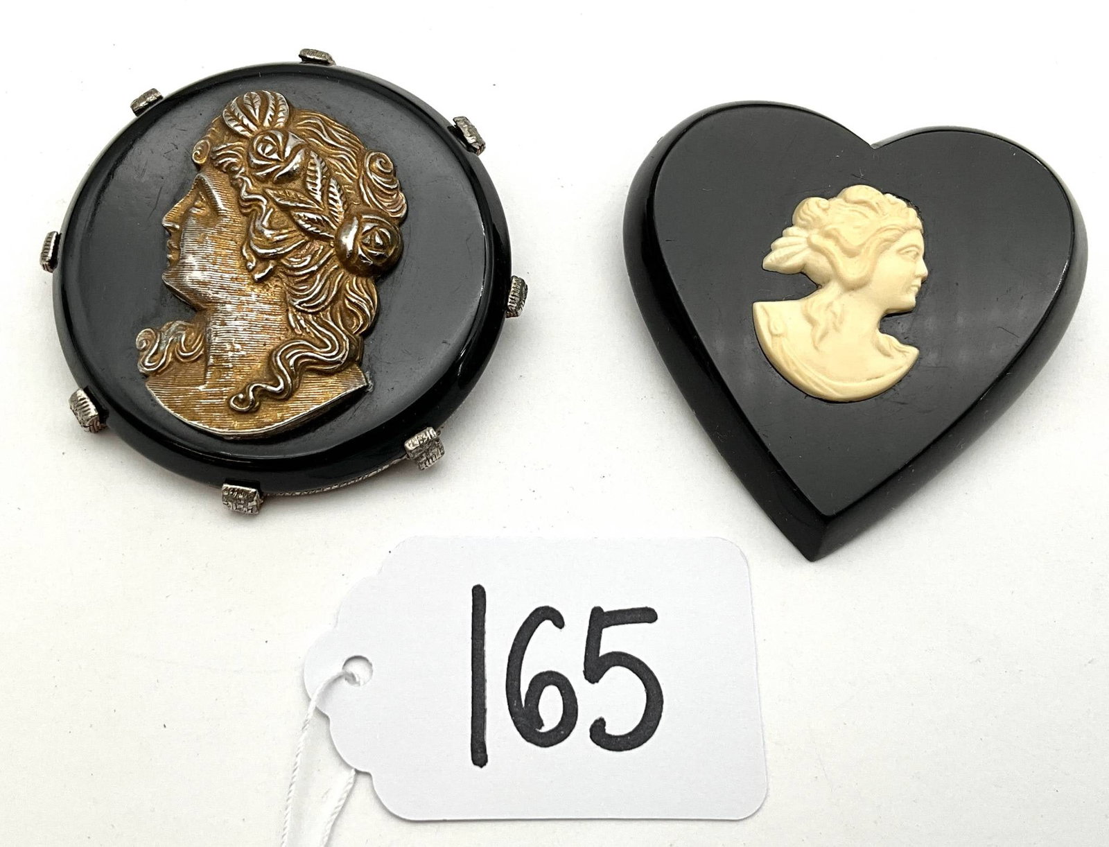 Bakelite Brooch Pair with Cameo Designs, 2 Inches (1 of 3)