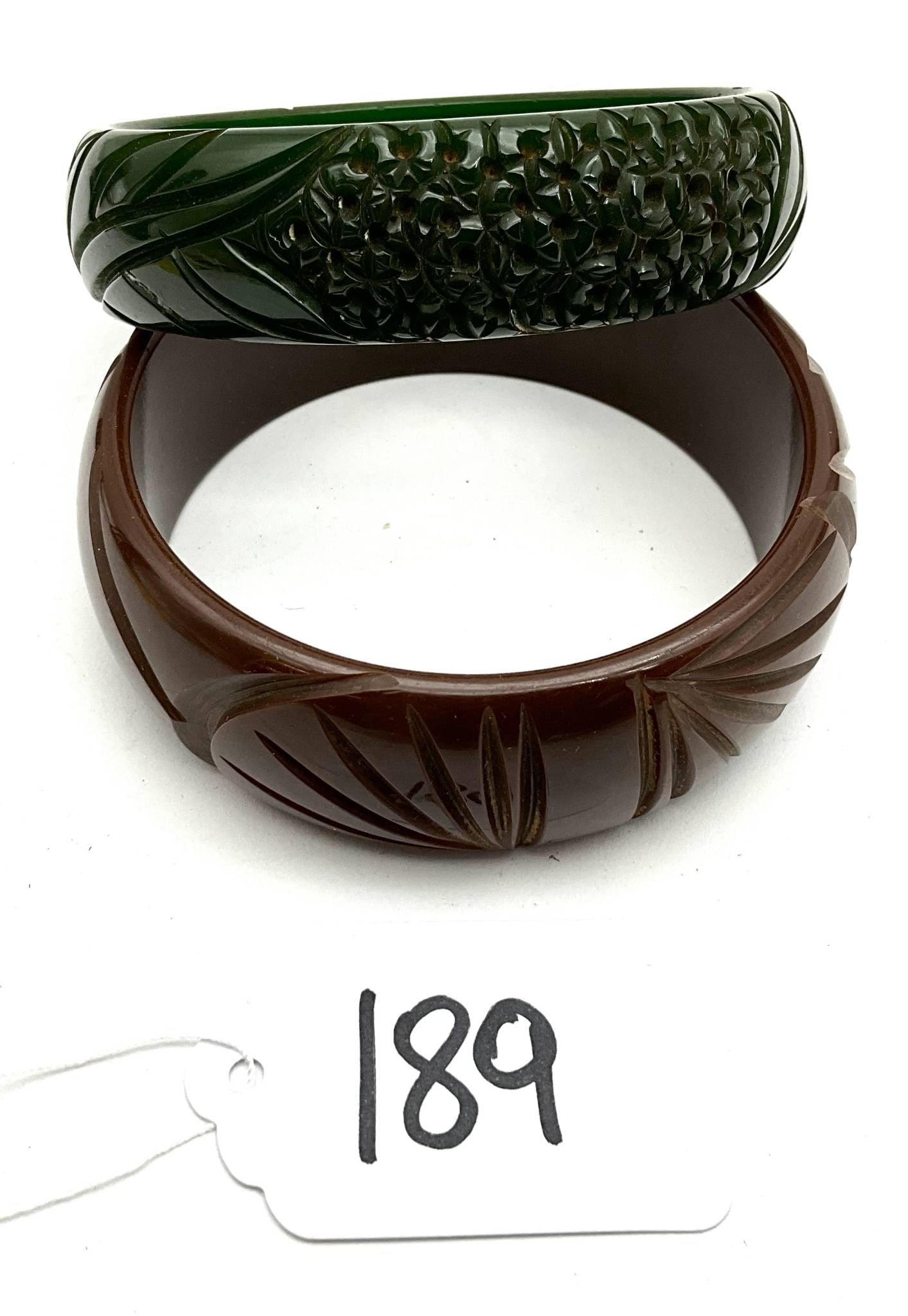 Brown and Green Carved Bakelite Bangles (1 of 3)