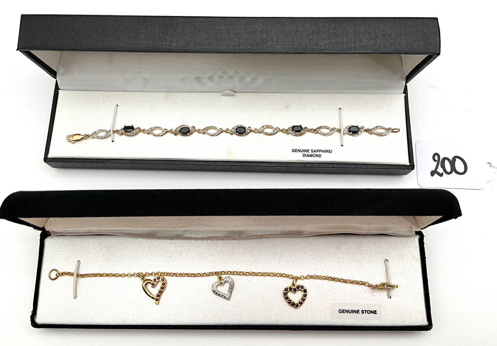 Two 18K Gold-Over Bracelets with Gemstone Accents and Heart Charms (1 of 4)