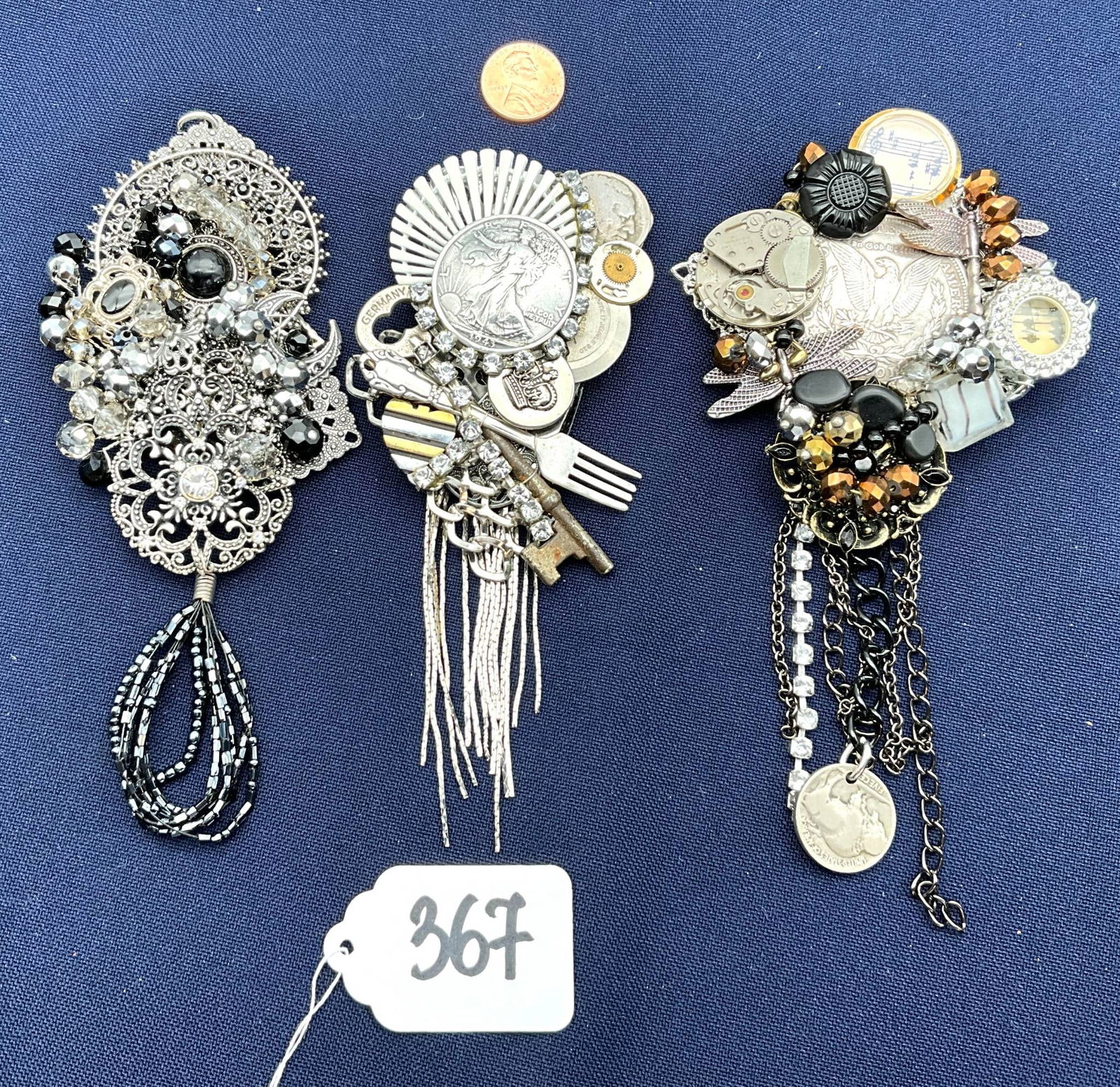 Three Signed Sarah Jane Mixed Media Brooches, 6 Inches Each (1 of 2)