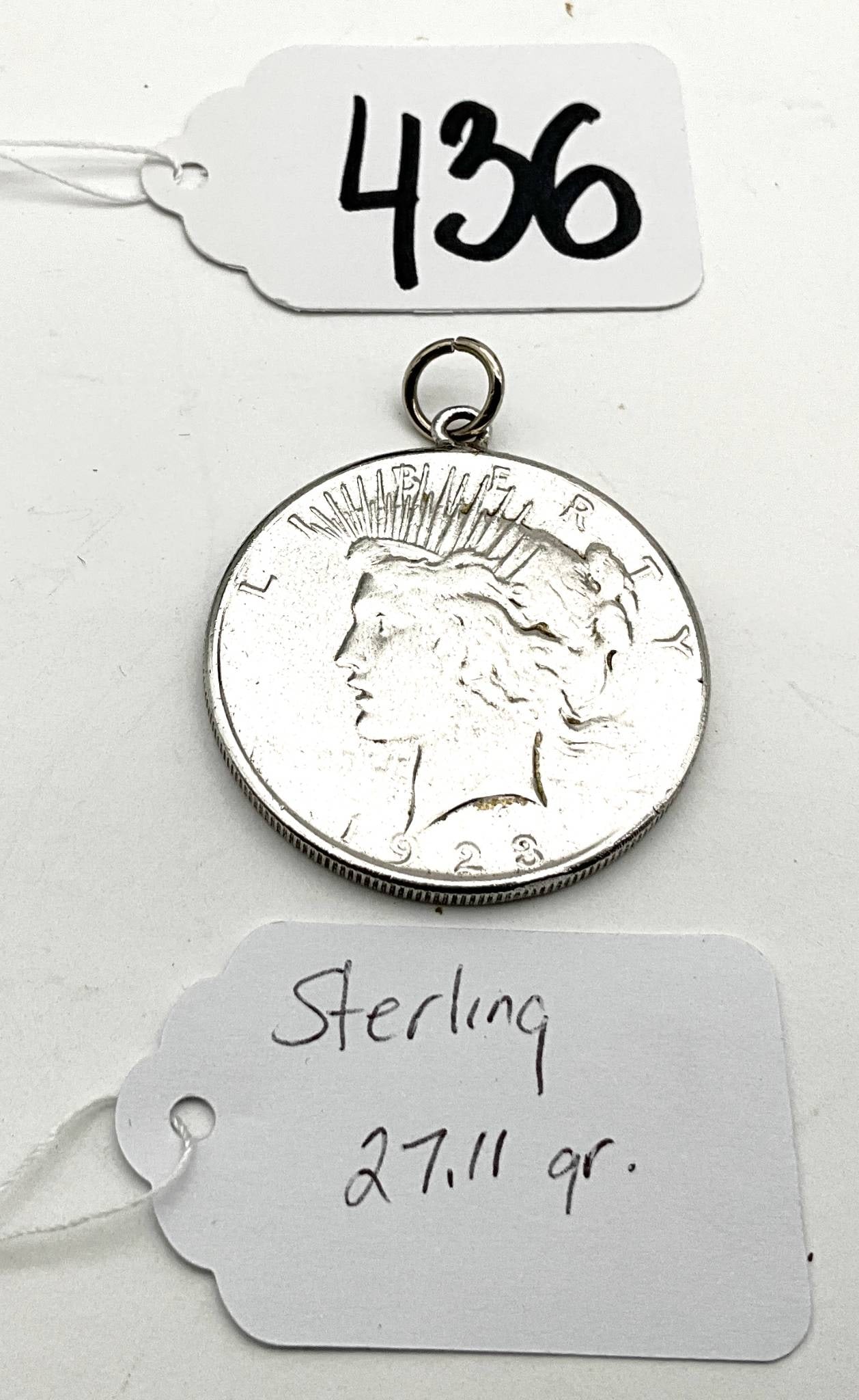 1923-S Sterling Silver Peace Dollar Pendant, 27.11 Grams (1 of 3)