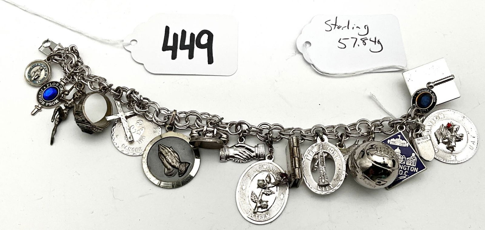 Sterling Silver Charm Bracelet with Religious Themed Charms – 57.87g (1 of 4)