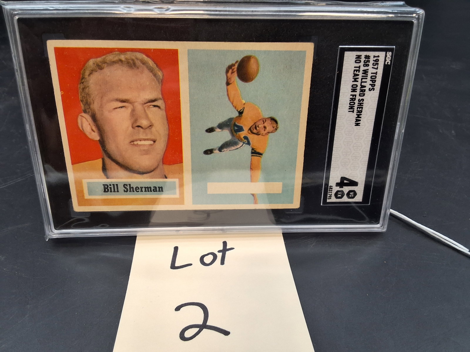 1957 Topps Willard Sherman SGC 4: 1957 Topps Willard Sherman SGC 4 Condition All property is sold in "as is" condition and all sales are final. Teel Auctions and its consignor make no representations or warranties, express or implied,