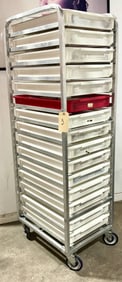 Commercial Aluminum Bakery Pan Rack with Plastic Lidded Trays, 20 x 26 x 70 Inches