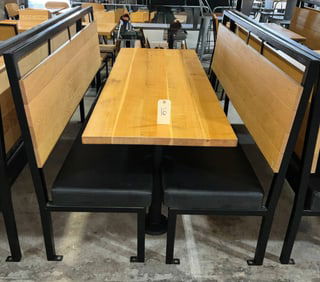 Rustic Wood and Metal Table with Two Benches