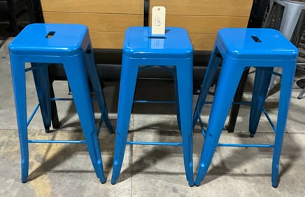 3 Metal Bar Stools, 30 Inches Tall in Blue Finish