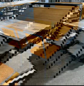 Wood and Metal Table and Seating Set With Bench and Chairs