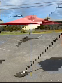 Patio Umbrella With Stand Featuring Hand-Crank Mechanism