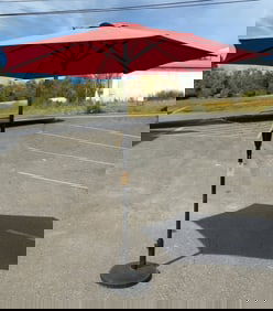 Outdoor Patio Umbrella with Stand in Bold Red Fabric