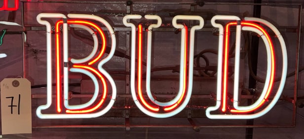 Bud Neon Beer Sign Measuring 24 x 11 Inches Tall