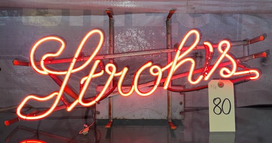 Stroh’s Neon Bar Sign, 24 x 11 Inches, Vintage Display Piece