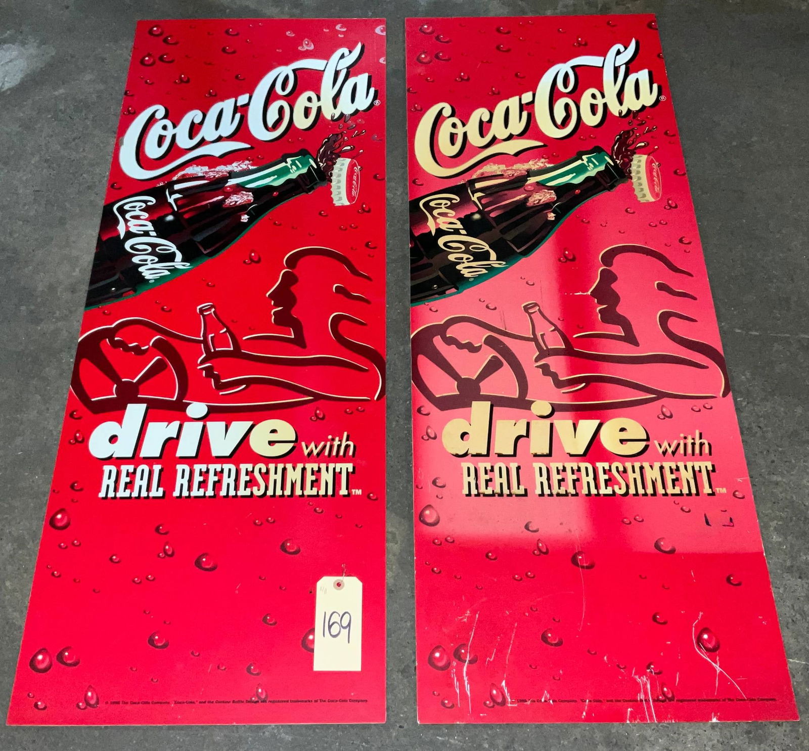1990s Coca-Cola Advertisement Signs, Drive With Real Refreshment, 18 x 50 Inches (1 of 2)
