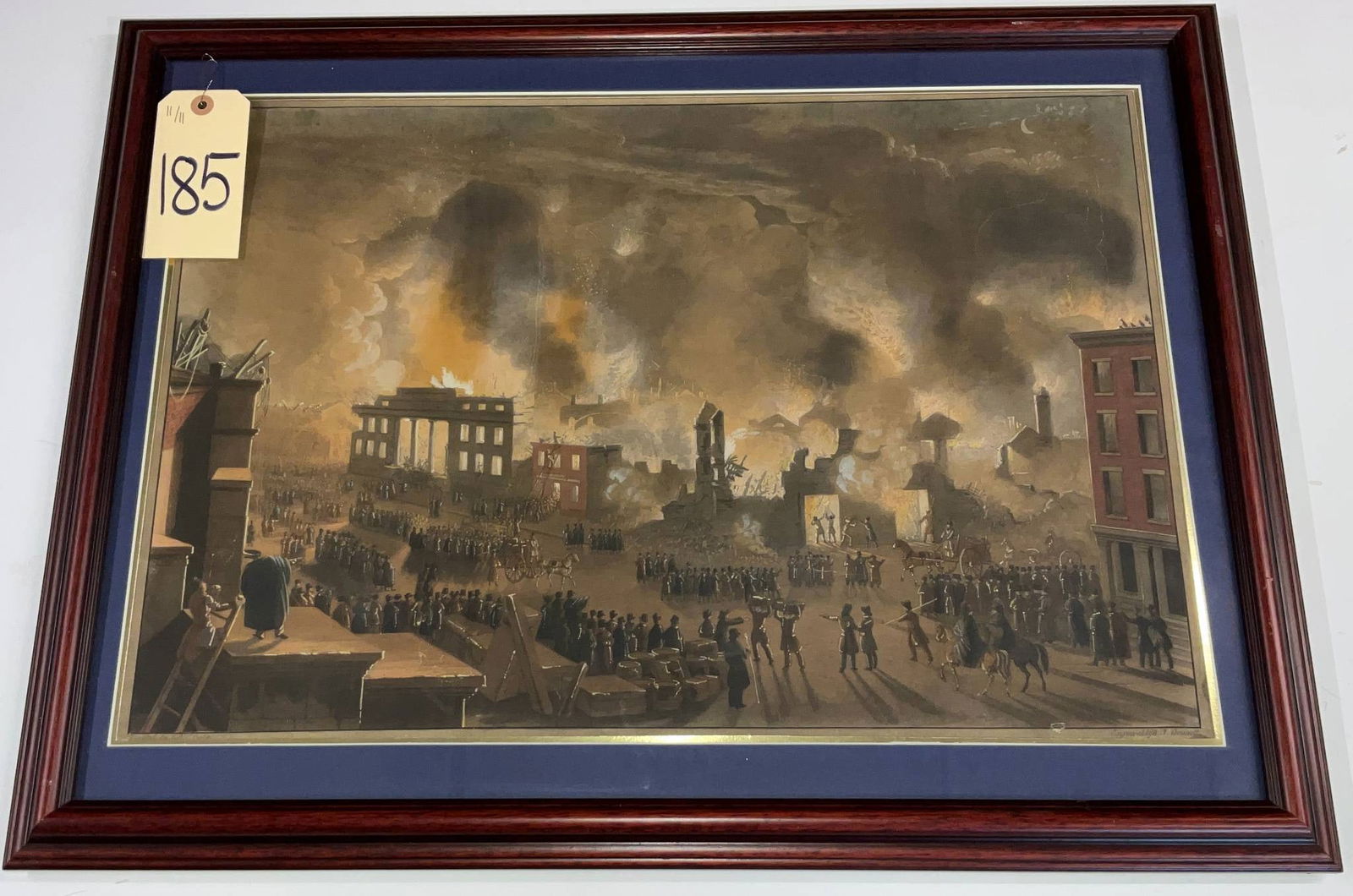 Framed Hand-Colored Engraving by W.T. Bennett of the Great Chicago Fire (1 of 3)