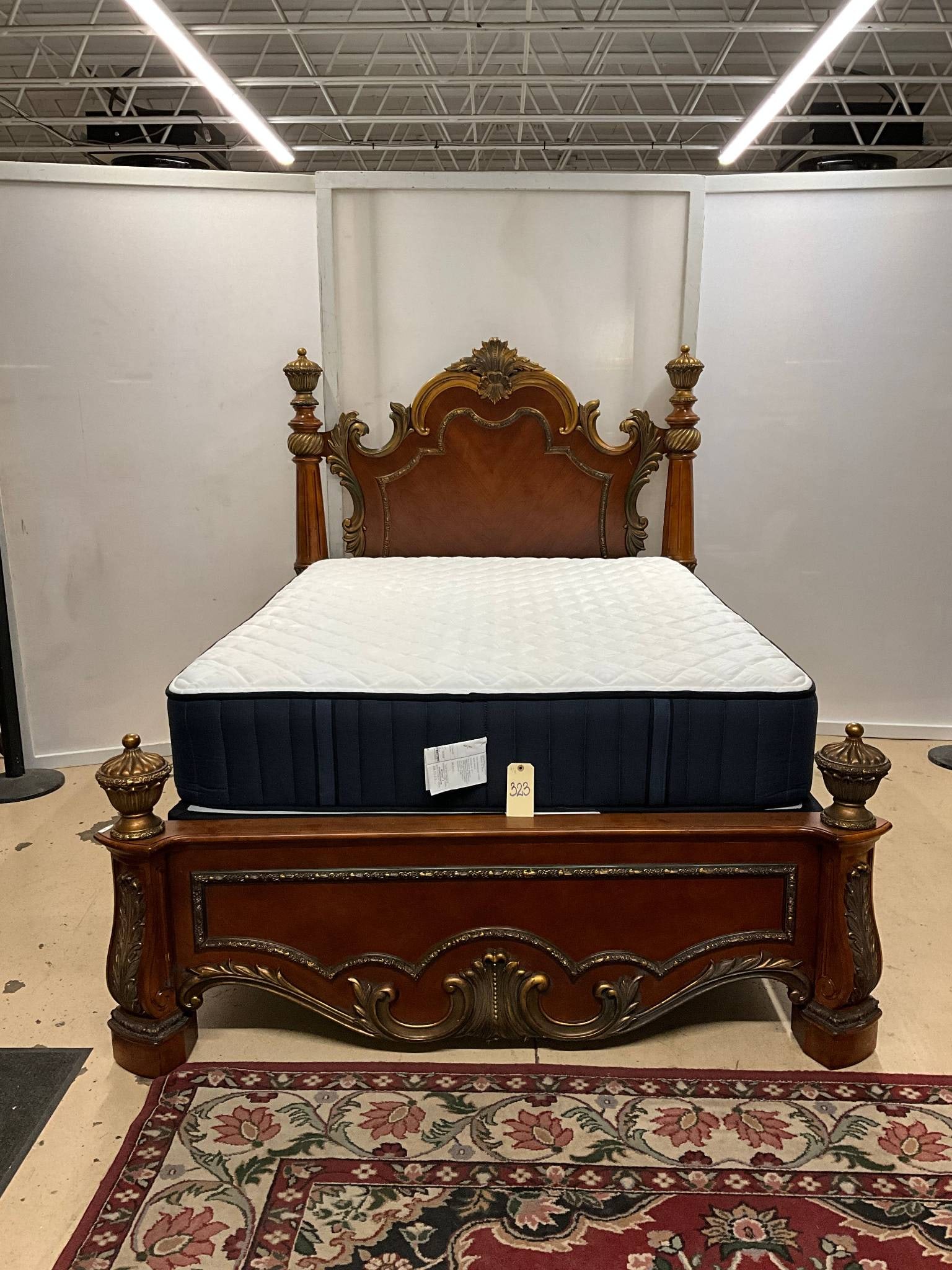 Pulaski Queen-Size Poster Bed with Ornate Headboard and Mattress (1 of 10)