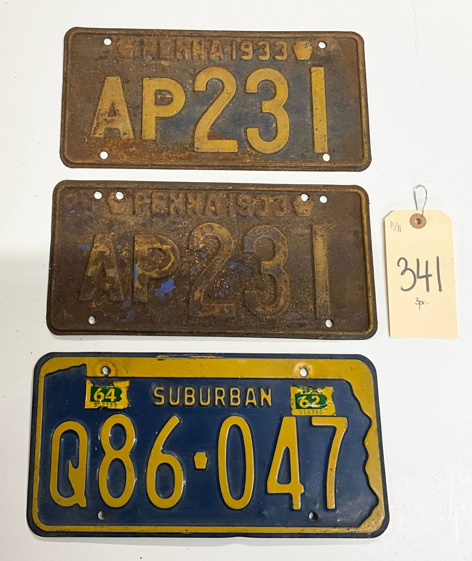 3 Vintage License Plates, Including 1933 and 1964 Examples (1 of 1)