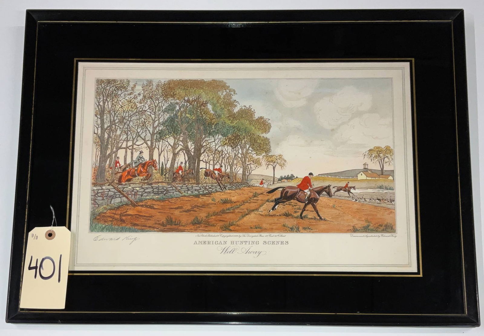 Vintage American Hunting Scene Engraving, Pencil Signed by Edward King, Framed (1 of 4)