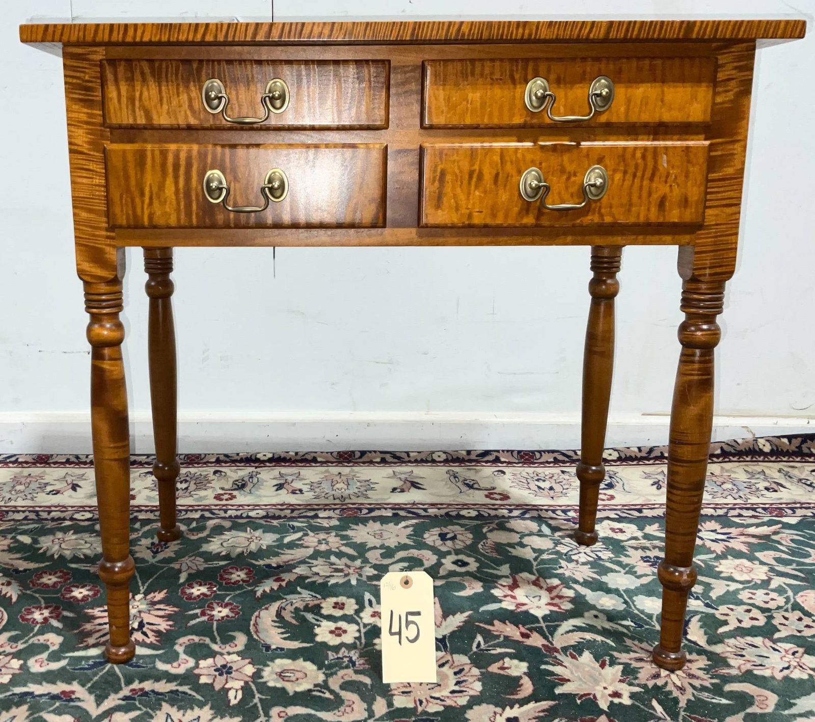 Vintage 4-Drawer Stand with Turned Legs and Brass Pulls (1 of 5)