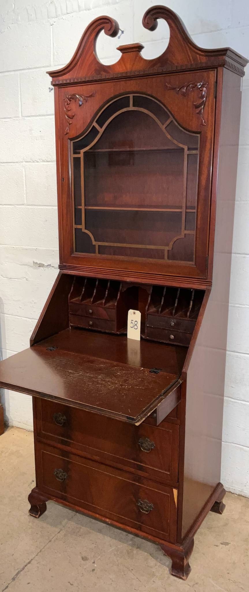 Mahogany Secretary Desk with Broken Arch Pediment and Glass Door (1 of 7)