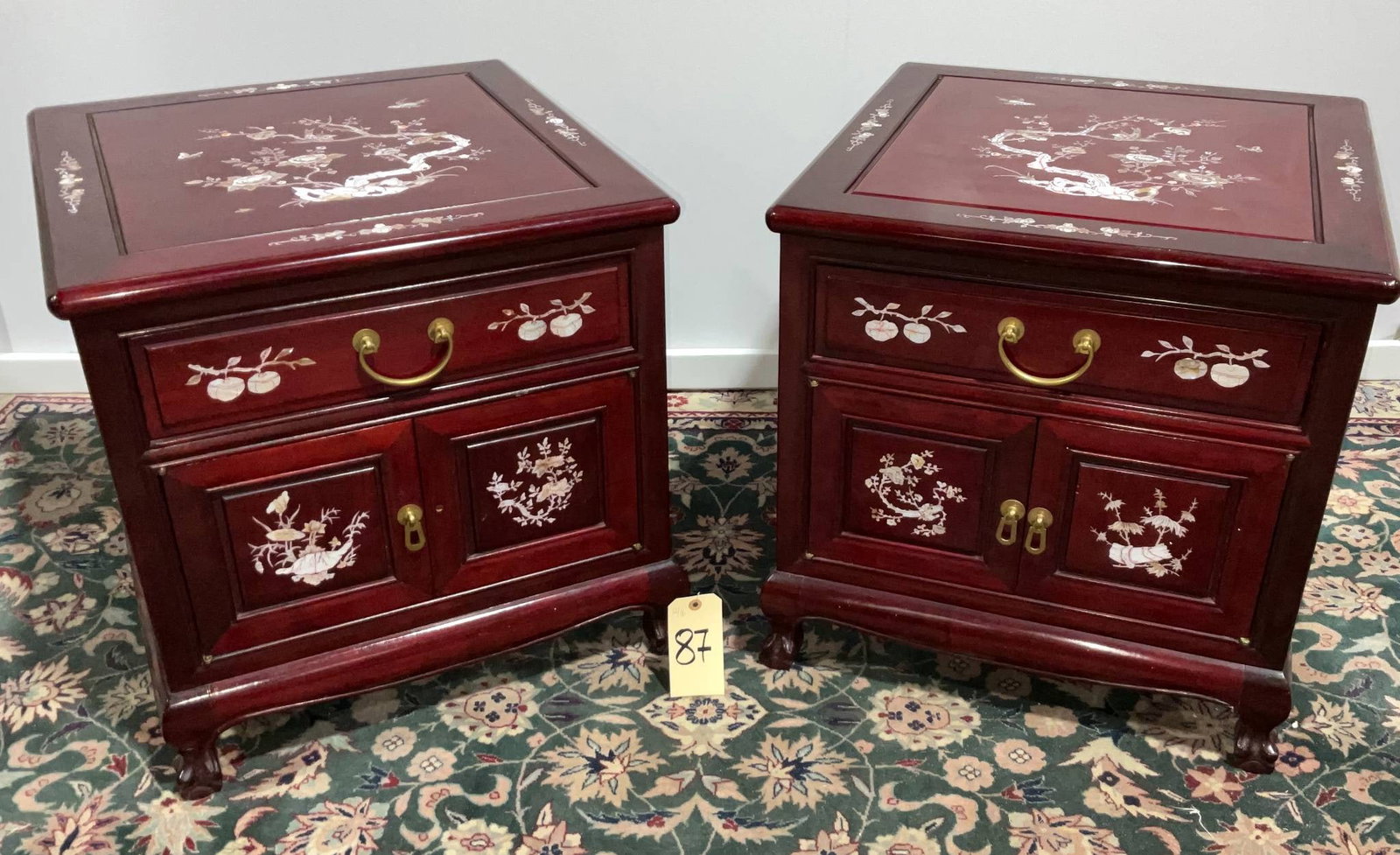 Asian-Style Mother-of-Pearl Inlaid End Stands with Brass Hardware (1 of 7)