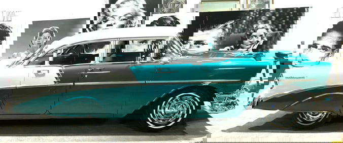 125 1956 Chevy Bel Air Sport Sedan, Tropical Turquoise, rare 4-door hardtop