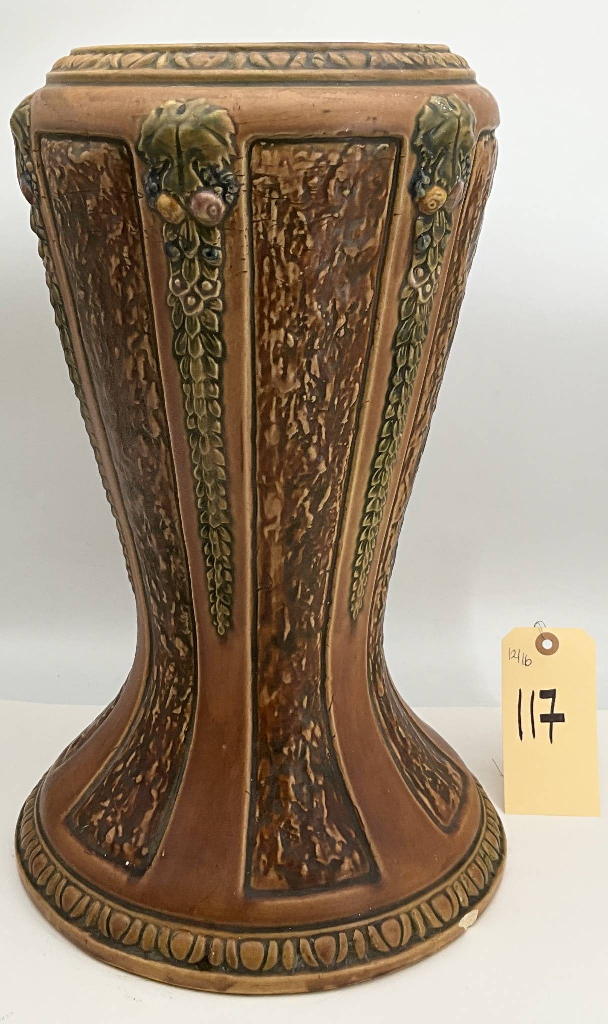 Roseville Pottery Pedestal with Grape and Leaf Relief, 18.5 Inches High (1 of 5)