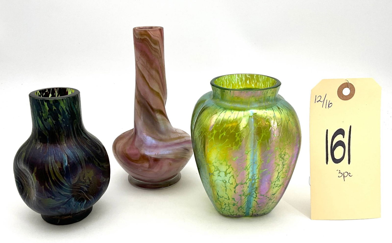3 Vintage Hand-Blown Iridescent Art Glass Vases (1 of 4)
