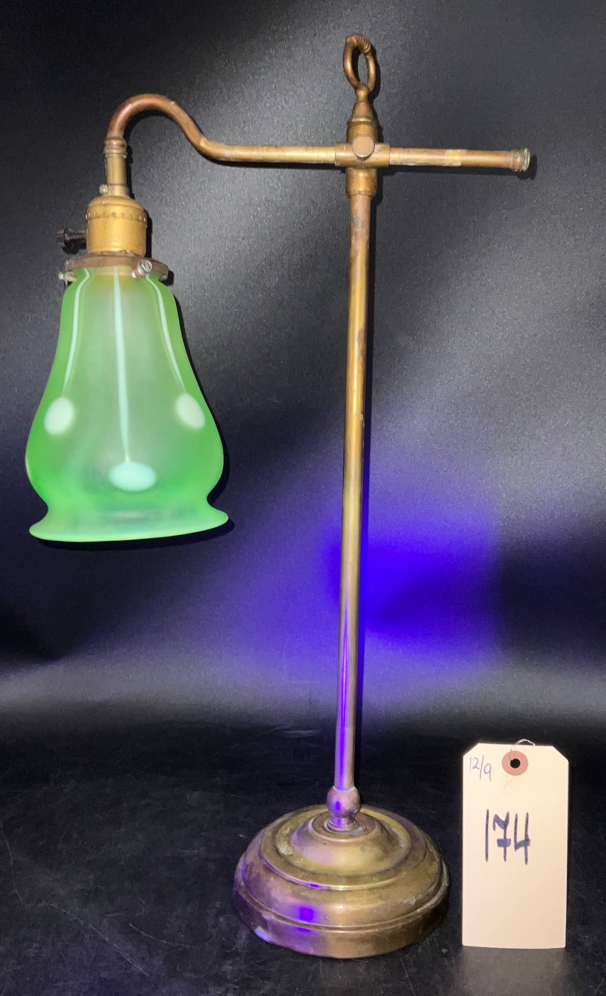 Vintage Rise and Fall Desk Lamp with Uranium Glass Shade, 21 Inches Tall (1 of 5)