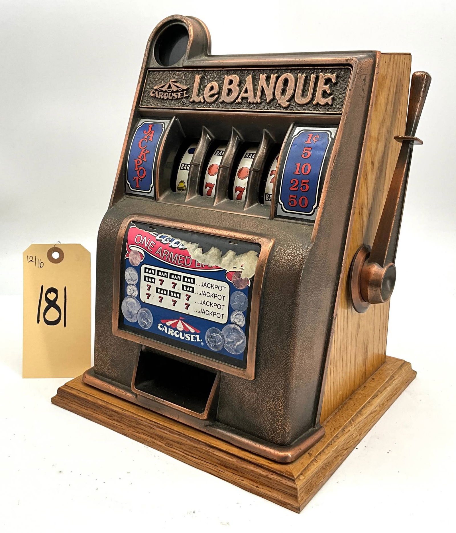 LeBanque Replica Antique Slot Machine by Carousel, Wooden and Metal Construction (1 of 3)