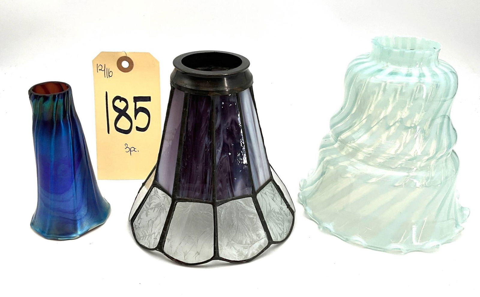 Three Glass and Stained Glass Lamp Shades, Various Sizes (1 of 3)