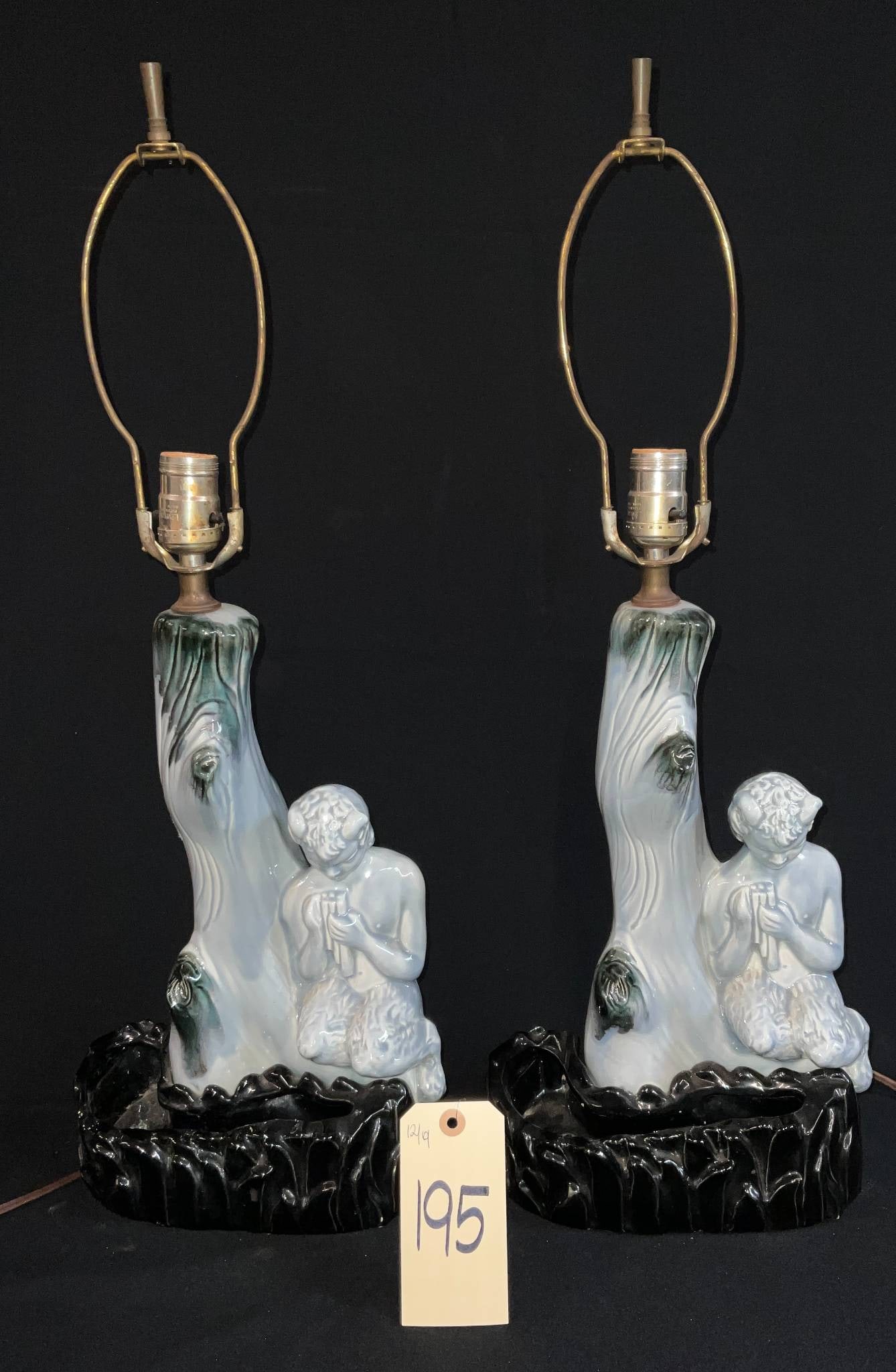 Ceramic Table Lamps with Pan Flute Faun Motif, 19 Inches High (1 of 7)