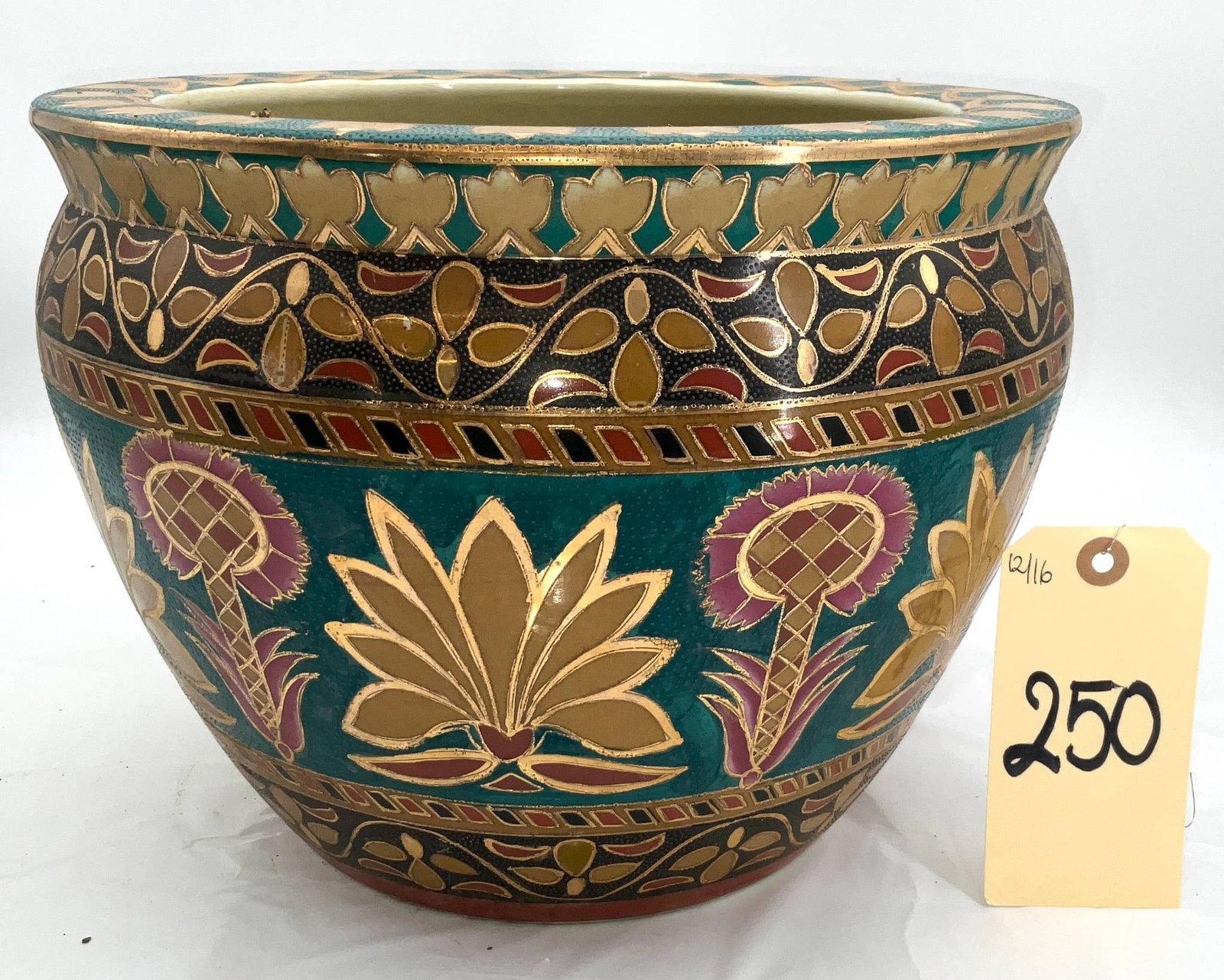 Hand-Painted Asian Ceramic Planter with Floral and Fish Motifs, 12? Diameter (1 of 4)