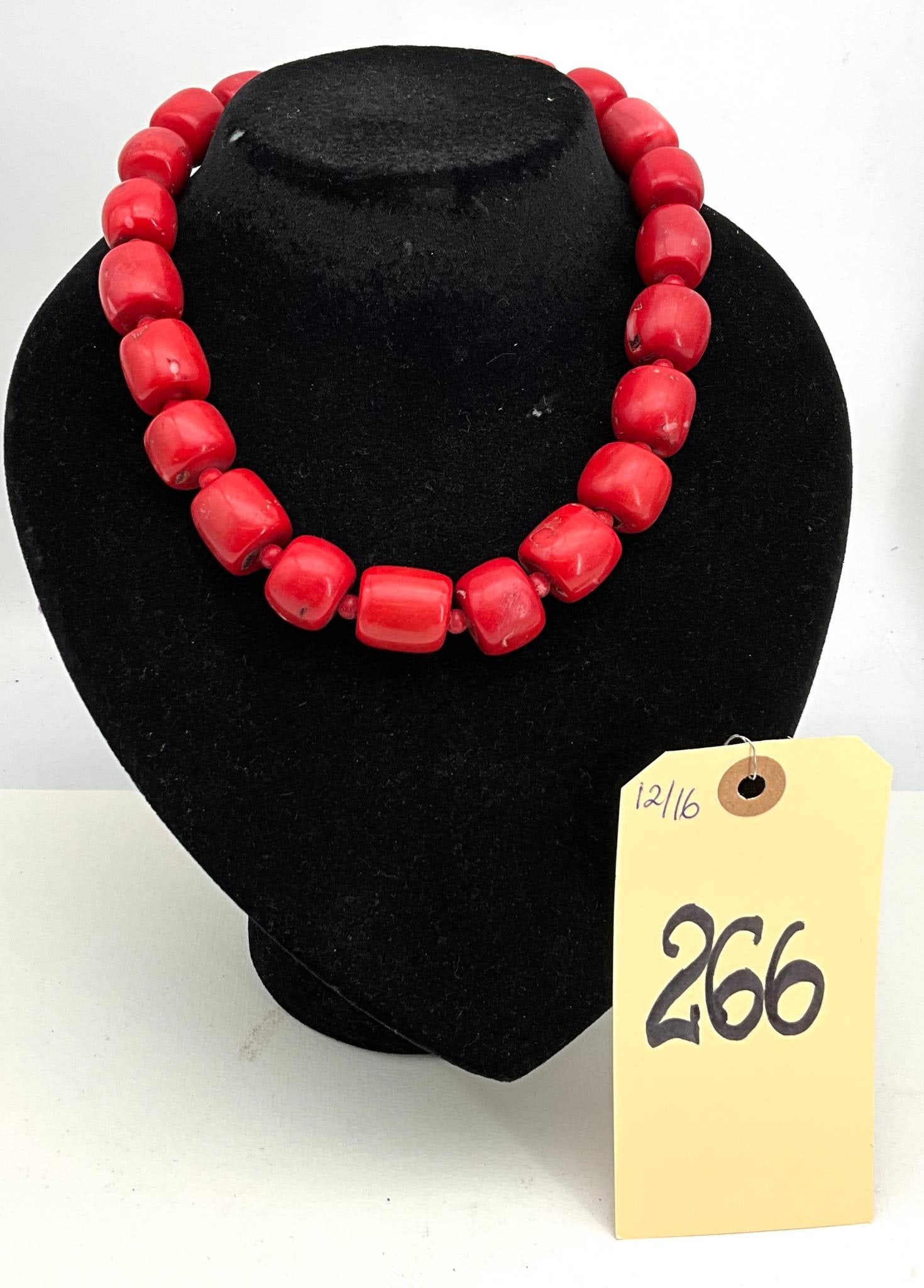 Chunky Coral Necklace with Barrel Beads and Metal Clasp (1 of 5)