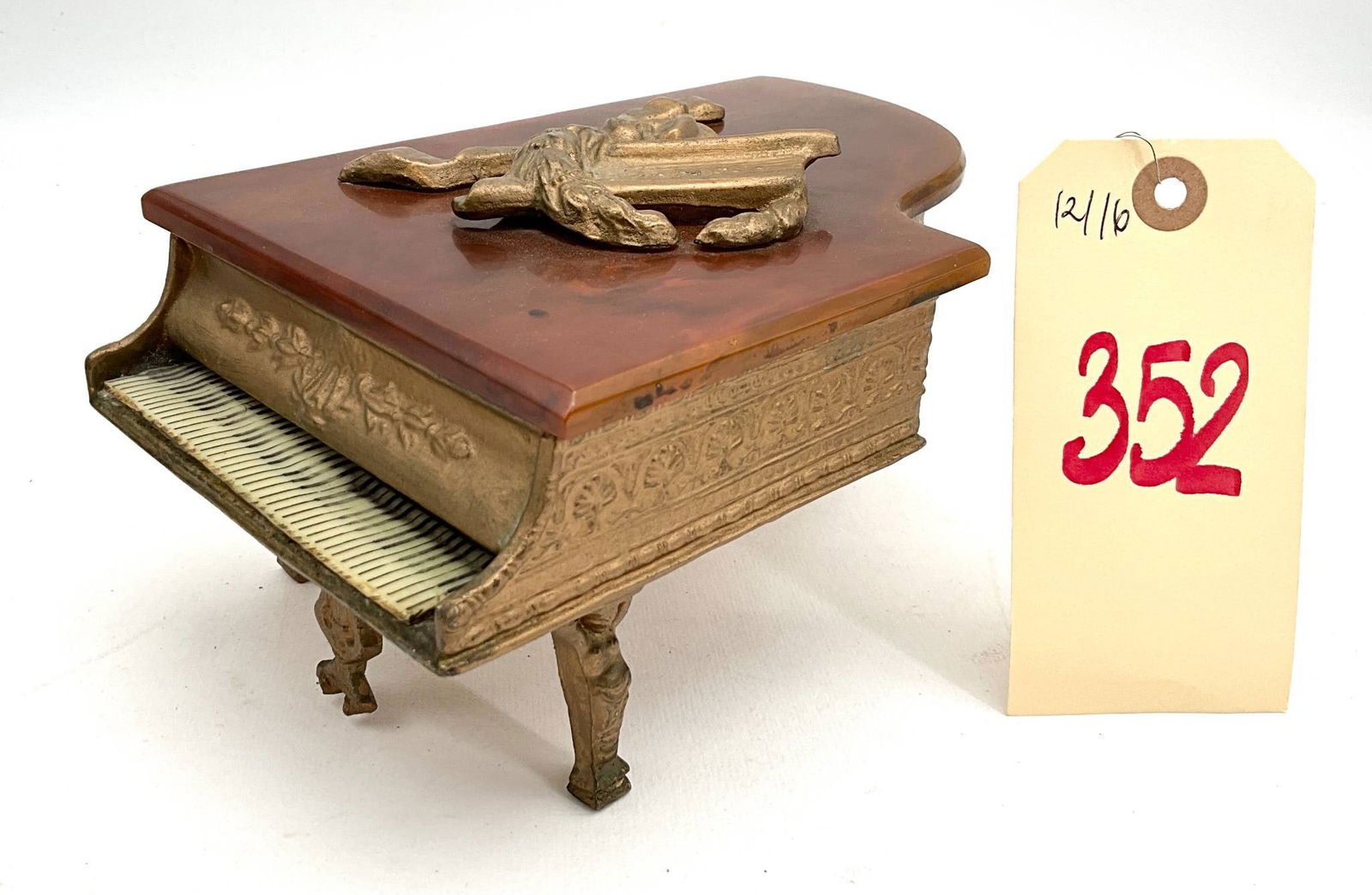 Piano-Form Music Box with Bakelite Lid and Cast Metal Body (1 of 5)