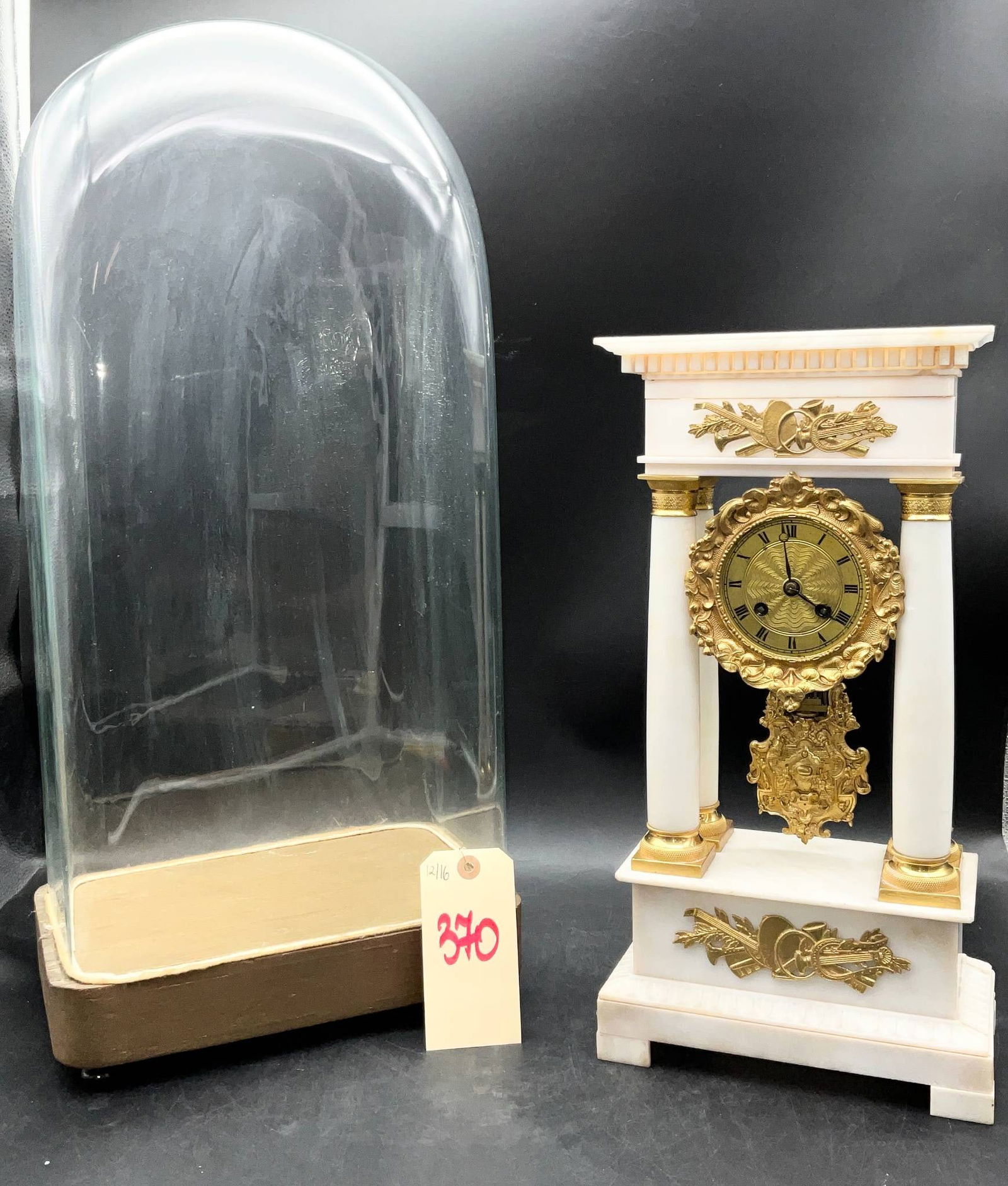 Antique White Marble Clock With Glass Display Dome (1 of 5)